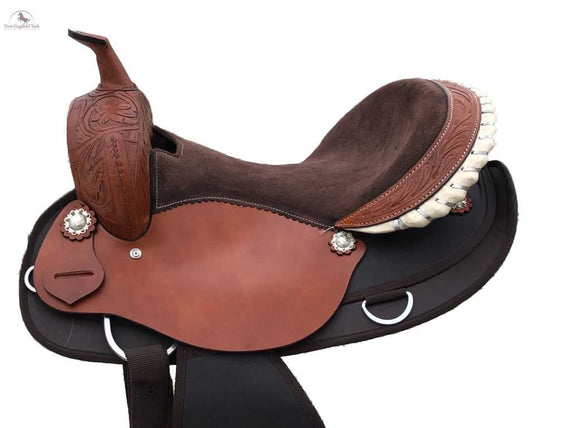 Resistance Suede Seat Pleasure Trail Western Saddle | Affordable Lightweight Saddle | Comfortable Suede Seat Western Saddle | Available Seat Sizes 14” 15” 16” 17” NewEngland Tack