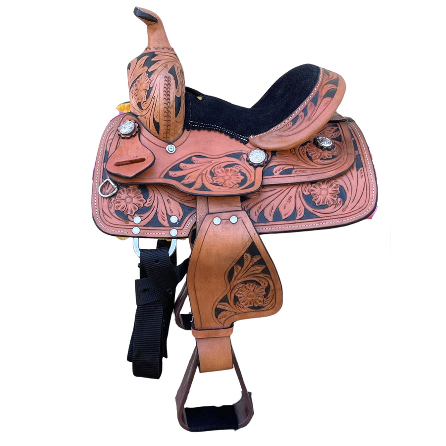 Resistance Miniature Western Barrel Saddle Floral Tooled - 8 inch