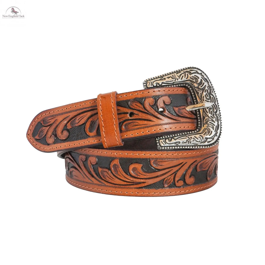 Western Belt - Classic - Floral Tooled Leather Brown and Black NewEngland Tack