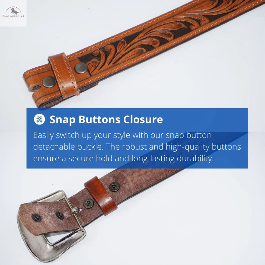 Western Belt - Classic - Floral Tooled Leather Brown and Black NewEngland Tack