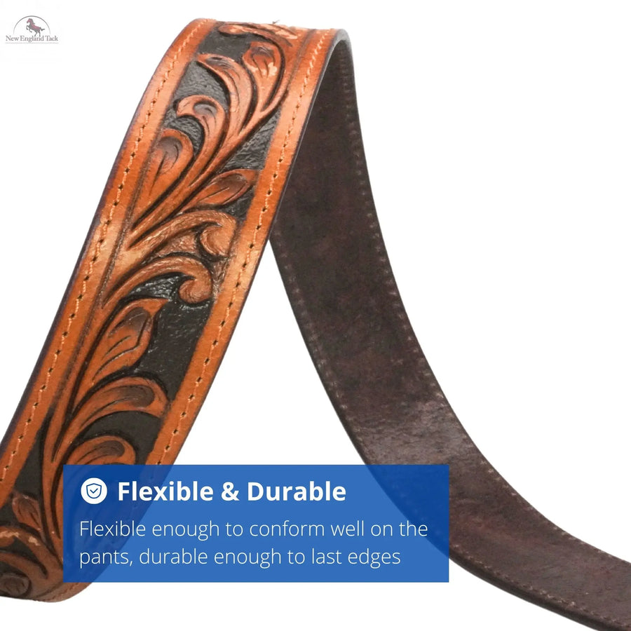 Western Belt - Classic - Floral Tooled Leather Brown and Black NewEngland Tack
