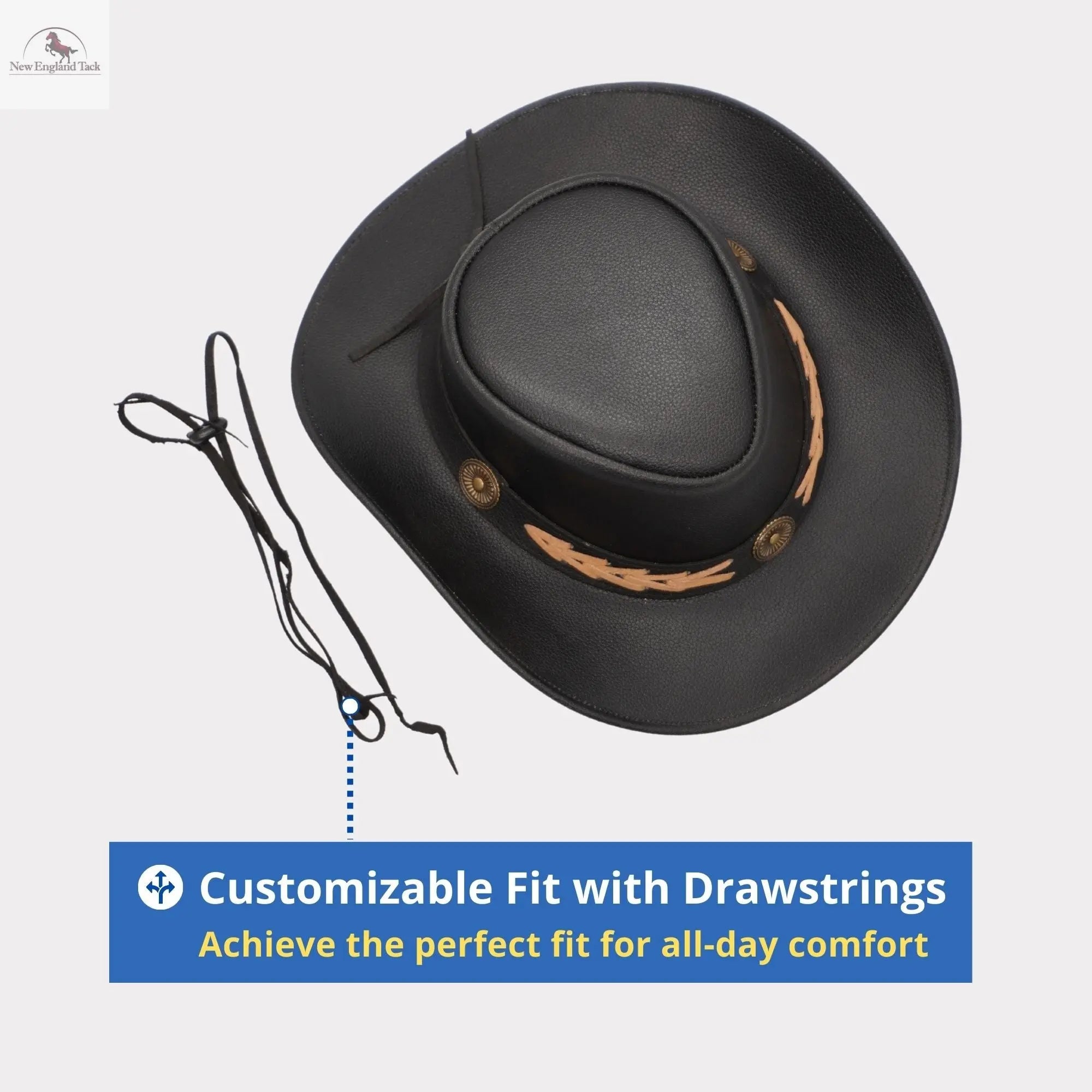 Western Cowboy Hat Grain Cow Leather with Buffalo Conchos Hat Band NewEnglandTack