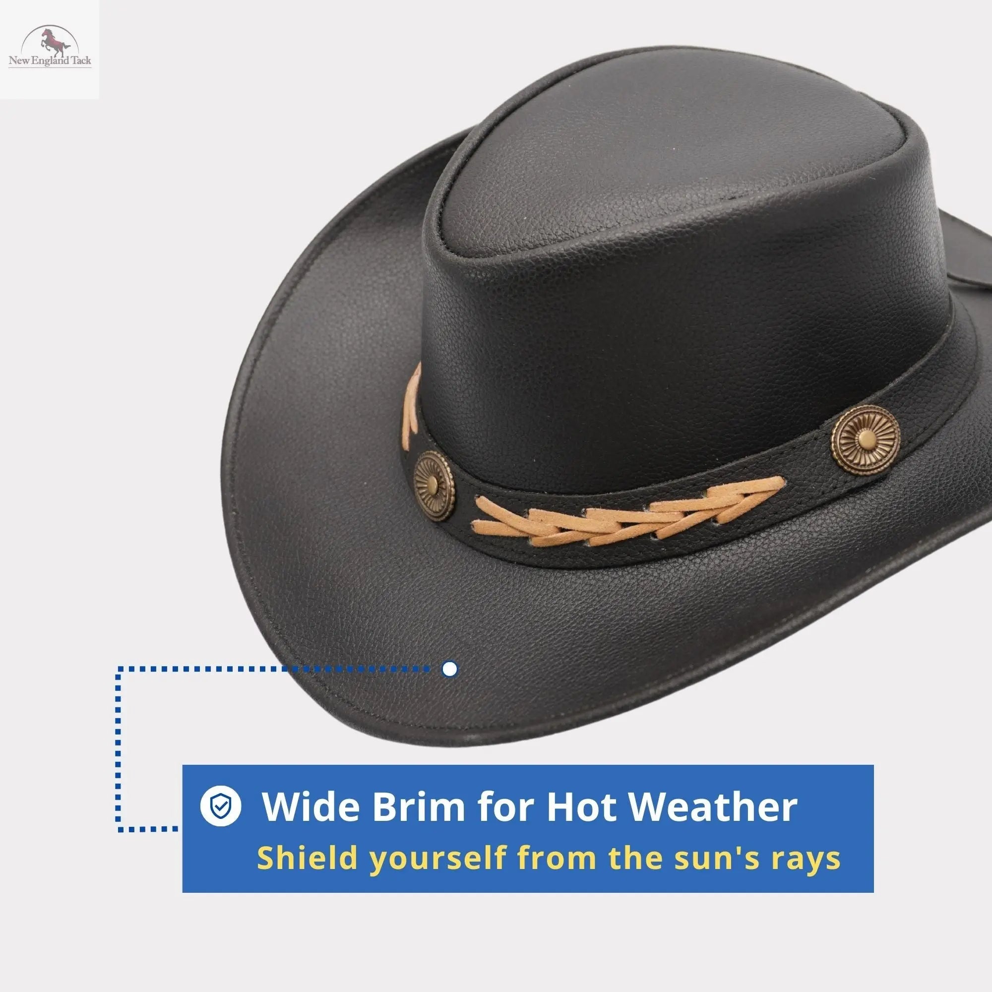 Western Cowboy Hat Grain Cow Leather with Buffalo Conchos Hat Band NewEnglandTack