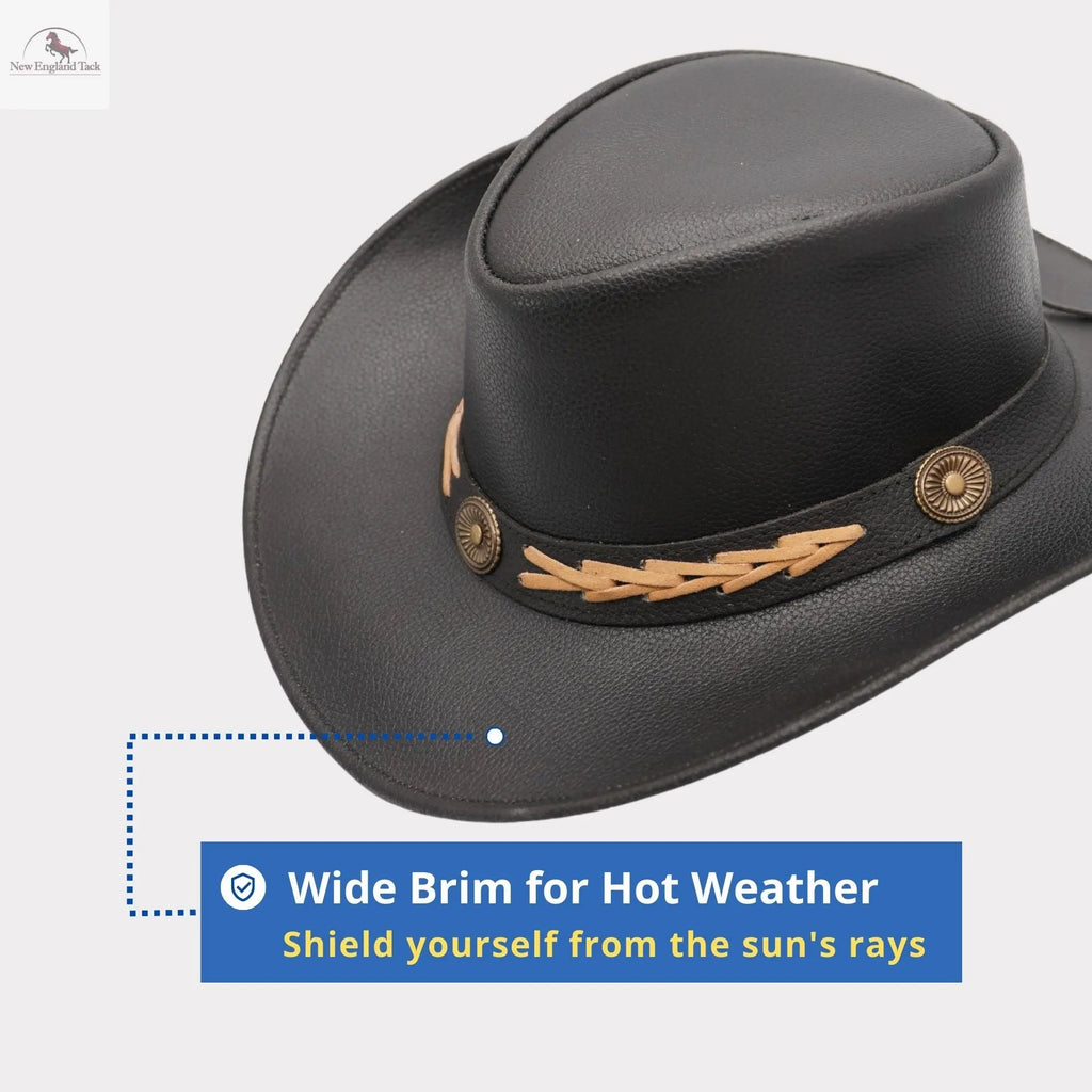 Western Cowboy Hat Grain Cow Leather with Buffalo Conchos Hat Band NewEnglandTack
