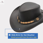 Western Cowboy Hat Grain Cow Leather with Buffalo Conchos Hat Band NewEnglandTack