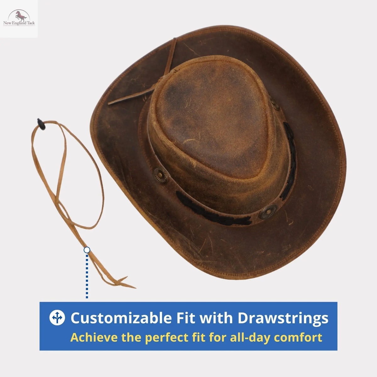 Western Cowboy Hat Grain Cow Leather with Buffalo Conchos Hat Band NewEnglandTack