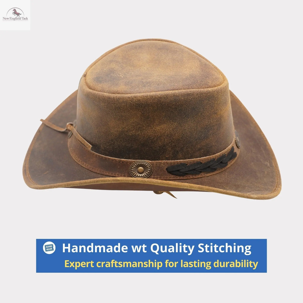Western Cowboy Hat Grain Cow Leather with Buffalo Conchos Hat Band NewEnglandTack