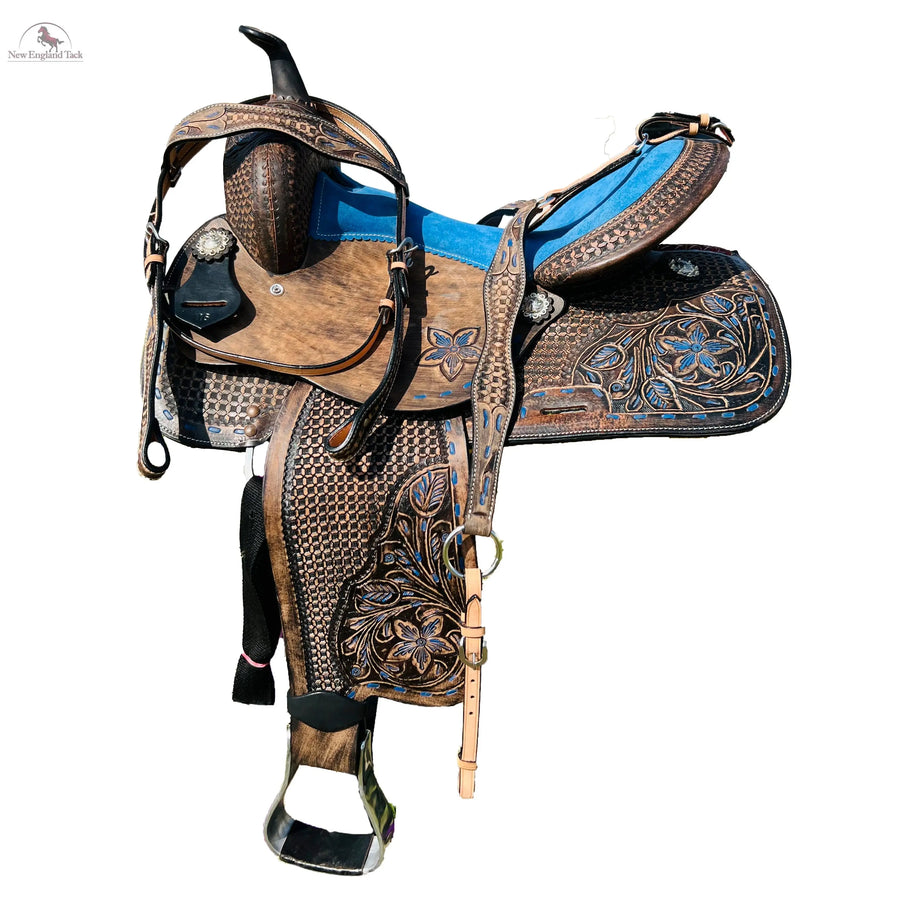 Western Horse Antique Barrel Saddle Leather 14" 15" 16" 17" 18" With Tack set Newenglandtack
