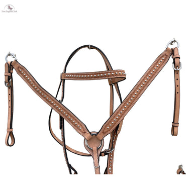 Western Horse Headstall and Breast Collar Set – Genuine Leather, Hand-Tooled with Studded Detailing for Rodeo, Trail & Barrel Racing NewEngland Tack