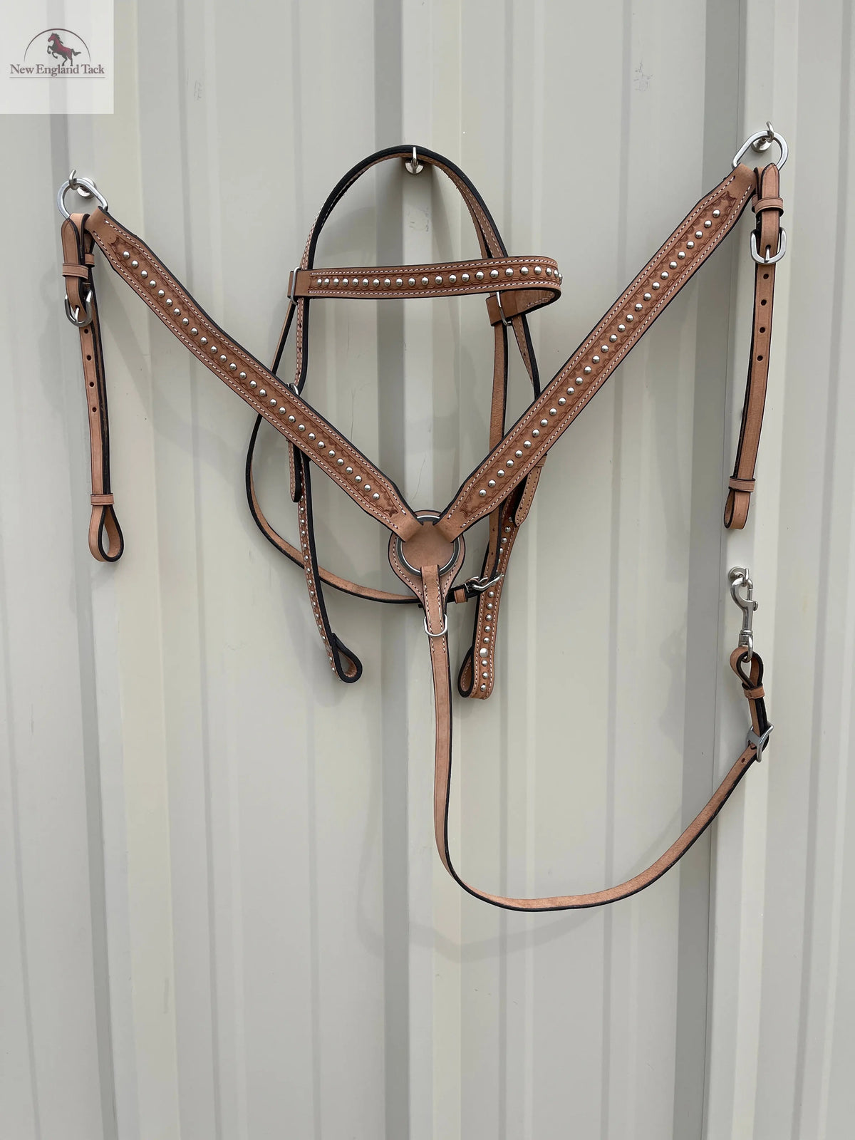 Western Horse Headstall and Breast Collar Set – Genuine Leather, Hand-Tooled with Studded Detailing for Rodeo, Trail & Barrel Racing NewEngland Tack