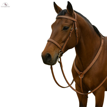 Western Horse Headstall and Breast Collar Set – Genuine Leather, Hand-Tooled with Studded Detailing for Rodeo, Trail & Barrel Racing NewEngland Tack