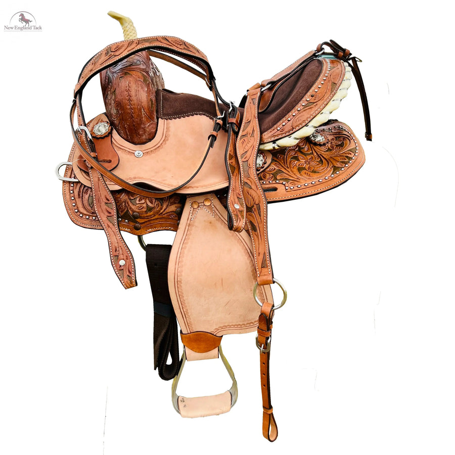 Western Horse Saddle-Barrel Trail Youth-Kids Leather 10"12"13"  With Free Tack set NewEngland Tack