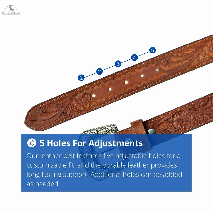 Western Leather Belt - Floral Tooled - Full Grain - Removeable Belt Strap - Cowboy Rodeo NewEngland Tack