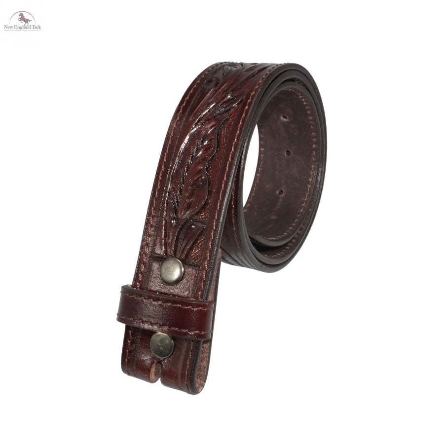 Western Leather Belt- Classic -Floral Leather Tooled Dark Brown NewEngland Tack