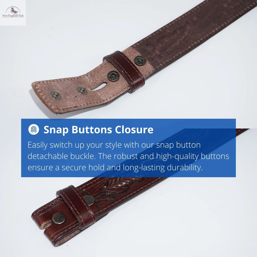 Western Leather Belt- Classic -Floral Leather Tooled Dark Brown NewEngland Tack