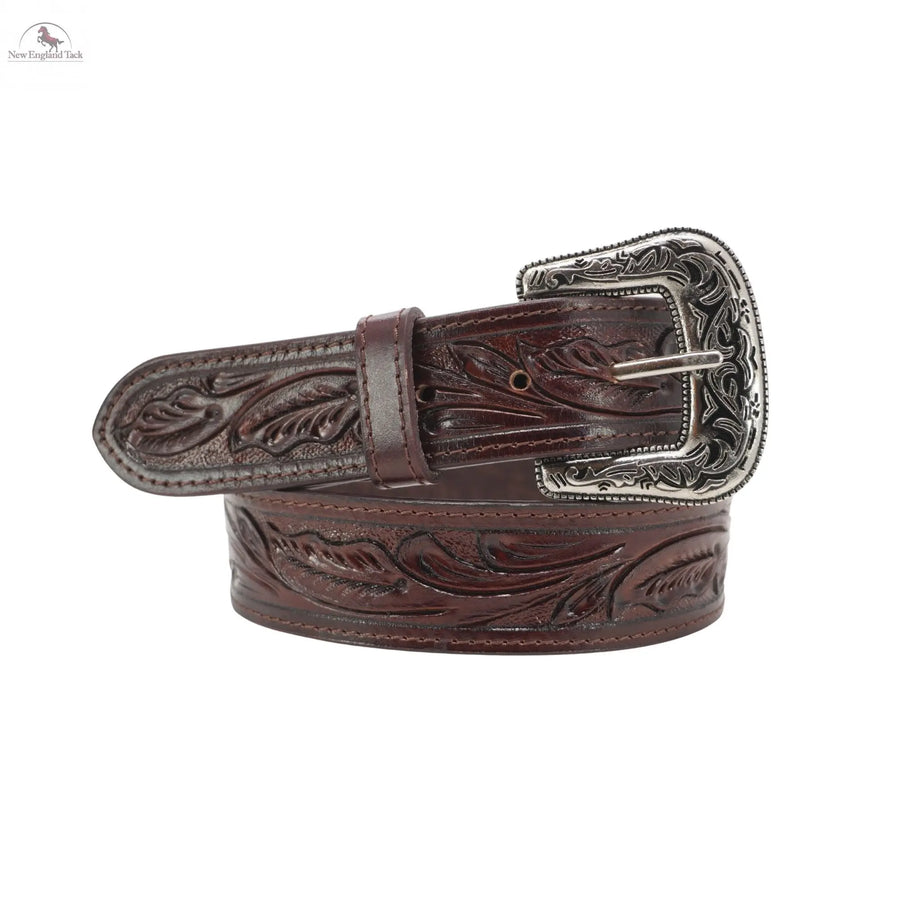Western Leather Belt- Classic -Floral Leather Tooled Dark Brown NewEngland Tack