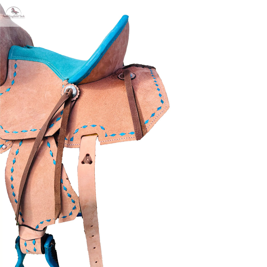 Western Youth Barrel Horse Roughout Leather Saddle Suede Seat with Brown Laces NewEngland Tack