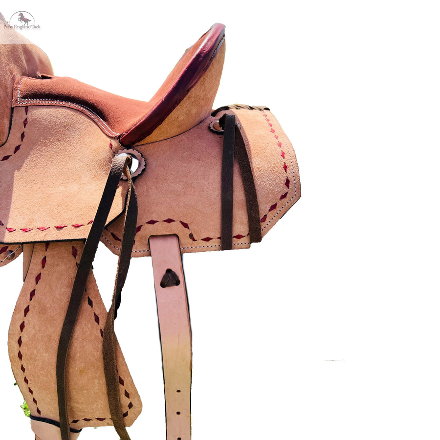 Western Youth Barrel Horse Roughout Leather Saddle Suede Seat with Brown Laces NewEngland Tack