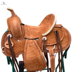Western Youth Child Genuine Leather Saddle Hard Seat Saddle with Serpentine Tooled! Black Laces, Premium Quality Genuine Leather Saddle Newenglandtack