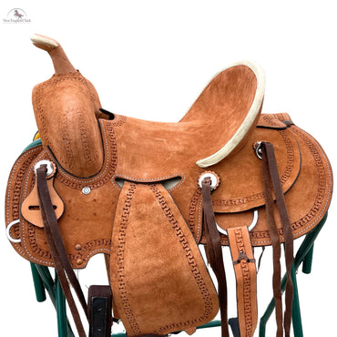 Western Youth Child Genuine Leather Saddle Hard Seat Saddle with Serpentine Tooled! Black Laces, Premium Quality Genuine Leather Saddle Newenglandtack