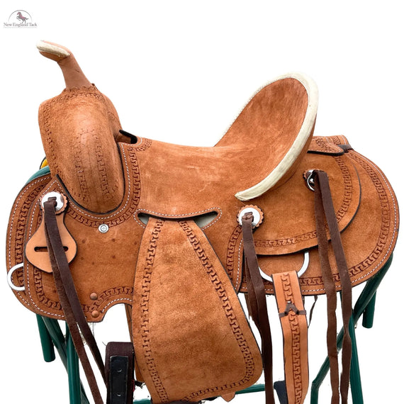 Western Youth Child Genuine Leather Saddle Hard Seat Saddle with Serpentine Tooled! Black Laces, Premium Quality Genuine Leather Saddle Newenglandtack