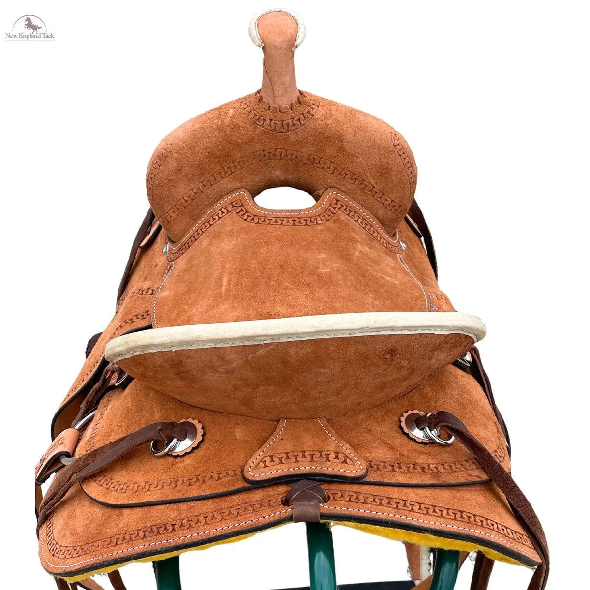 Western Youth Child Genuine Leather Saddle Hard Seat Saddle with Serpentine Tooled! Black Laces, Premium Quality Genuine Leather Saddle Newenglandtack