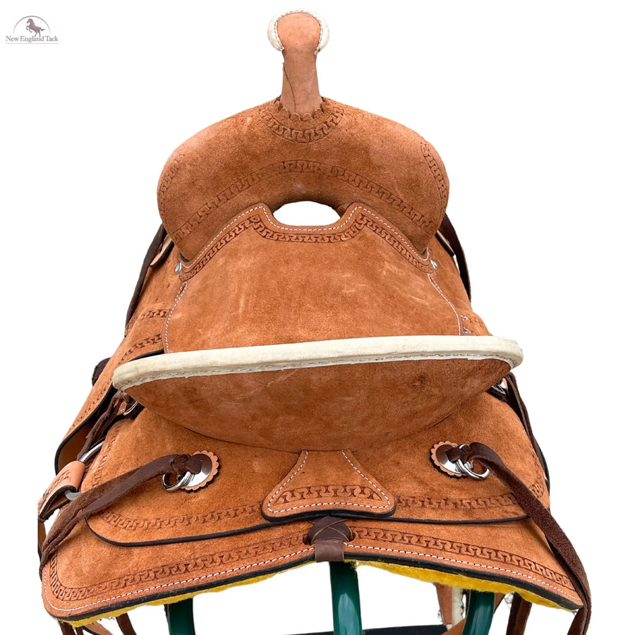 Western Youth Child Genuine Leather Saddle Hard Seat Saddle with Serpentine Tooled! Black Laces, Premium Quality Genuine Leather Saddle Newenglandtack