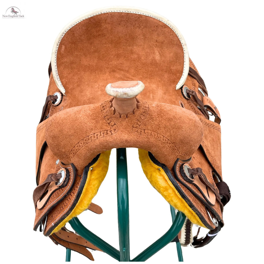 Western Youth Child Genuine Leather Saddle Hard Seat Saddle with Serpentine Tooled! Black Laces, Premium Quality Genuine Leather Saddle Newenglandtack