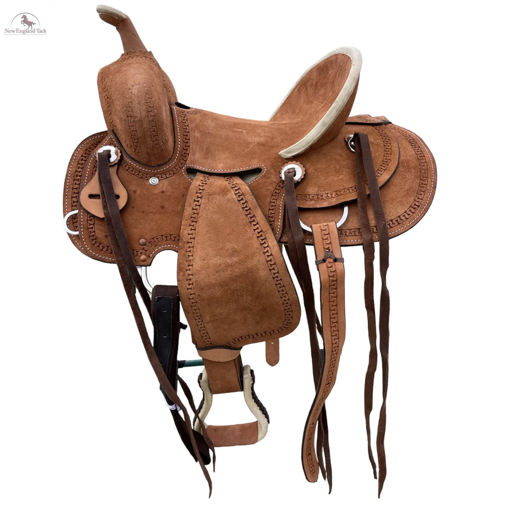 Western Youth Child Genuine Leather Saddle Hard Seat Saddle with Serpentine Tooled! Black Laces, Premium Quality Genuine Leather Saddle Newenglandtack