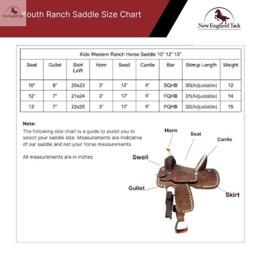 Youth Rough Out Hard Seat Ranch Saddle With White Buckstitching Newenglandtack