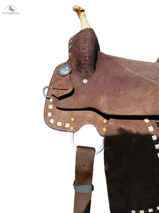 Youth Rough Out Hard Seat Western Ranch Saddle With White Buckstitching Newenglandtack
