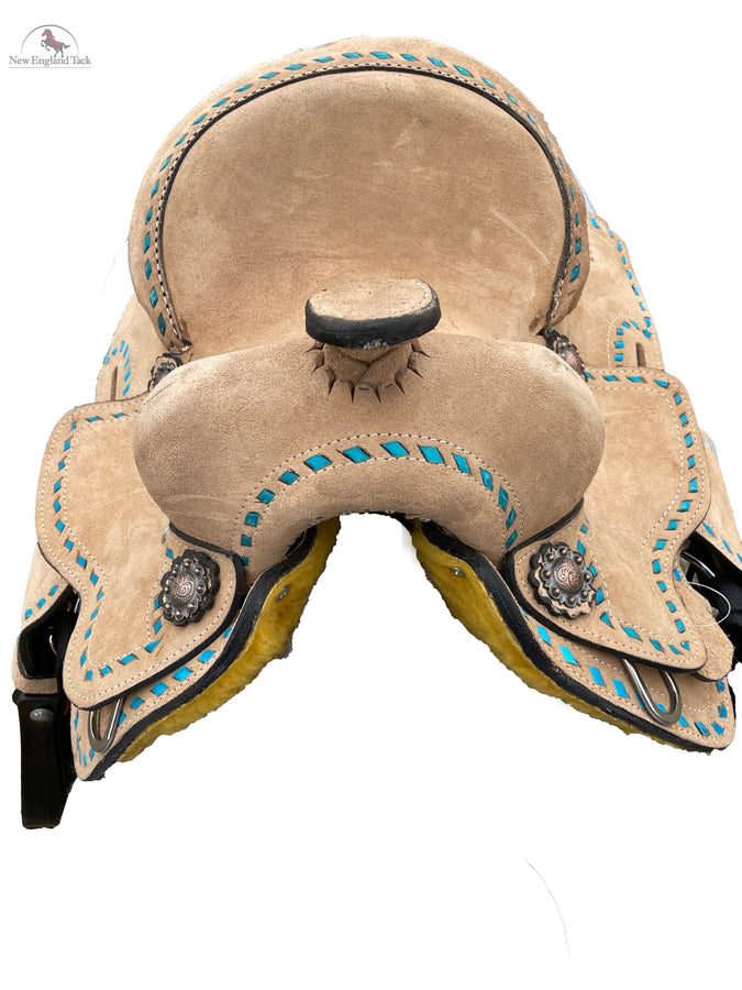 Youth Rough Out Turquoise Backstitch western Barrel Saddle 8 inch New England
