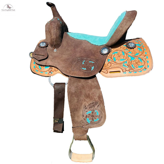 Youth Western Barrel Saddle | Floral Tooled | Genuine Leather | Premium Quality Newenglandtack