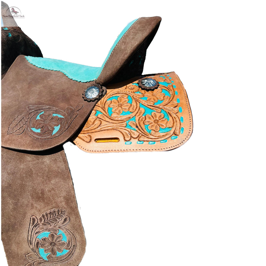 Youth Western Barrel Saddle | Floral Tooled | Genuine Leather | Premium Quality Newenglandtack