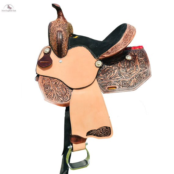 Youth Western Barrel Saddle | Floral Tooled | Genuine Leather | Premium Quality Newenglandtack