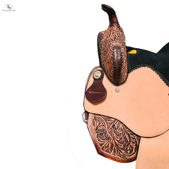 Youth Western Barrel Saddle | Floral Tooled | Genuine Leather | Premium Quality Newenglandtack