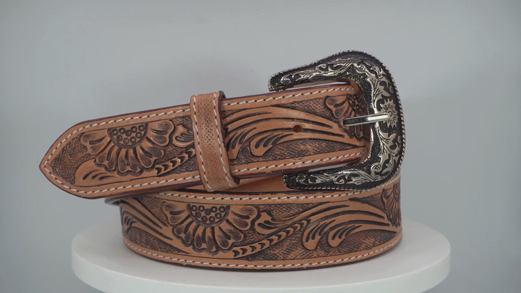 Resistance Premium Western Cowgirl Cowboy Floral Tooled  Argentinian Leather Belt