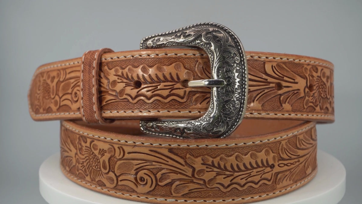 Resistance Premium Western Cowgirl Cowboy Floral Tooled  Argentinian Leather Belt