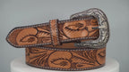 Resistance Premium Western Cowgirl Cowboy Floral Tooled  Argentinian Leather Belt