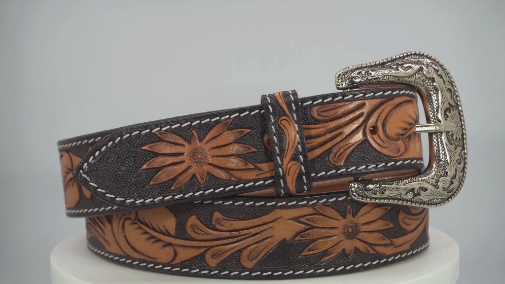 Resistance Western Cowgirl Cowboy Floral Tooled  Argentinian Leather Belt