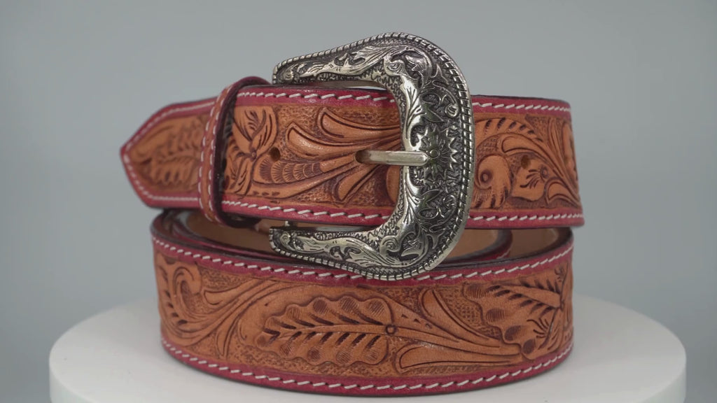 Resistance Premium Western Cowgirl Cowboy Floral Tooled  Argentinian Leather Belt