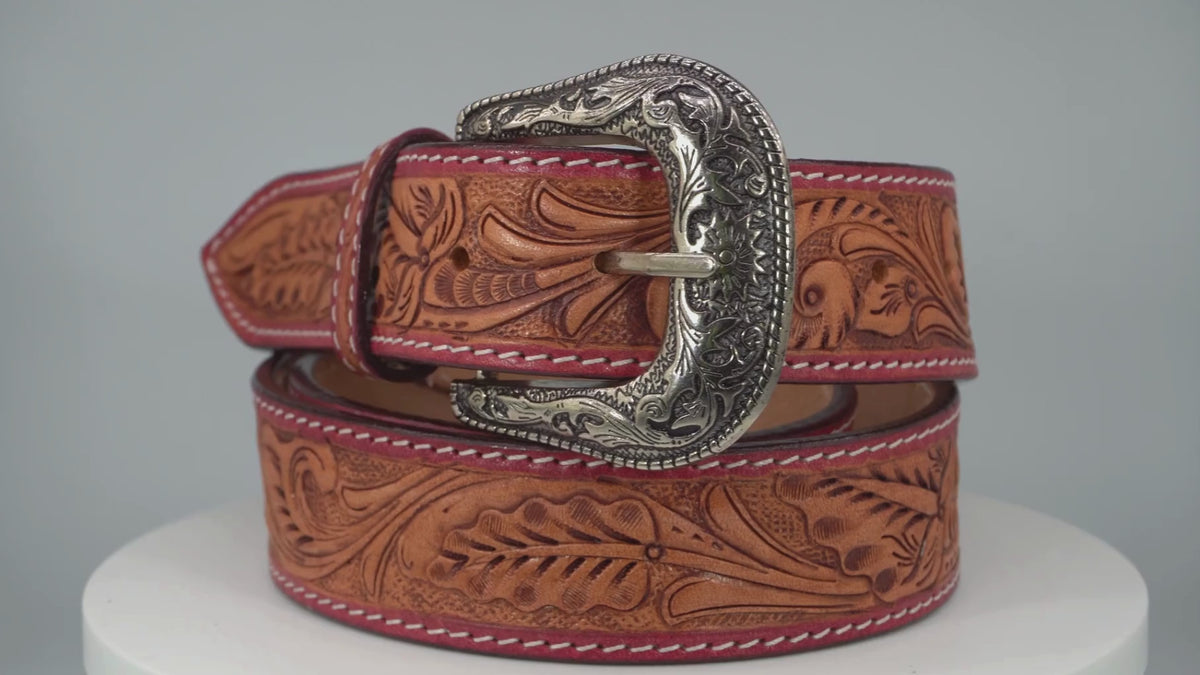 Resistance Premium Western Cowgirl Cowboy Floral Tooled  Argentinian Leather Belt